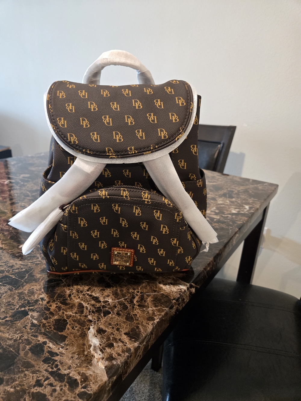 Dooney & Bourke Brown & Gold Monogram Mini Backpack